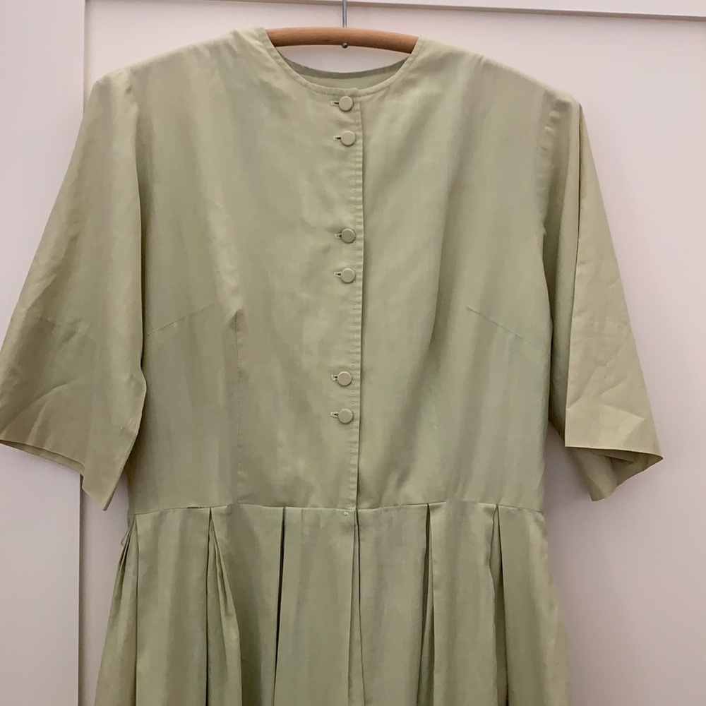 Vintage light green dress fabric buttons pleats